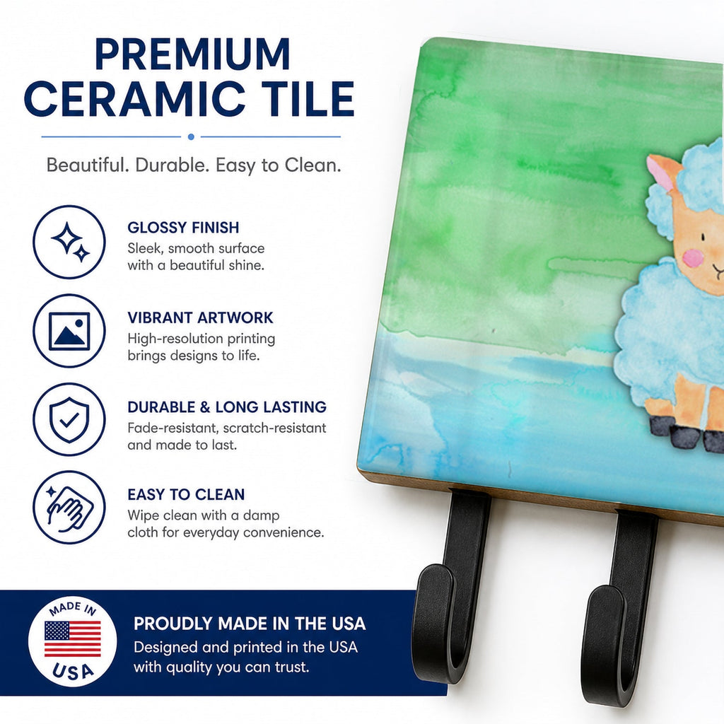 Sheep Lamb Watercolor Leash or Key Holder Wall Hooks, Coat Rack Wall Mount, for Hanging Keys, Towels, Aprons, Leashes