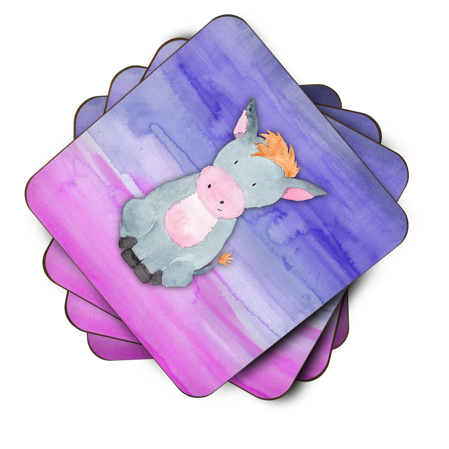 Donkey Watercolor Foam Coasters Set of 4 Cup Coasters for Indoor Outdoor, Tabletop Protection, Anti Slip, Mouse pad Material