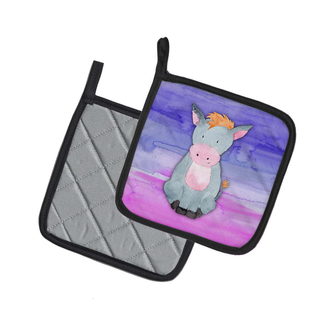 Donkey Watercolor Pot Holder Set of 2 Heat Resistant Quilted Hot Pads 7.5 x 7.5 Inch, Insulated Kitchen Trivets for Cooking & Baking