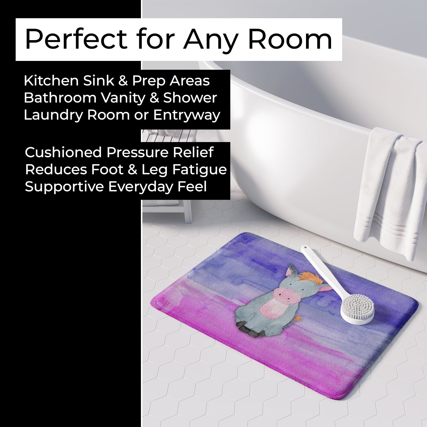 Donkey Watercolor Memory Foam Kitchen Mat Machine Washable Anti-Fatigue Cushion Comfort Bath or Kitchen Rug