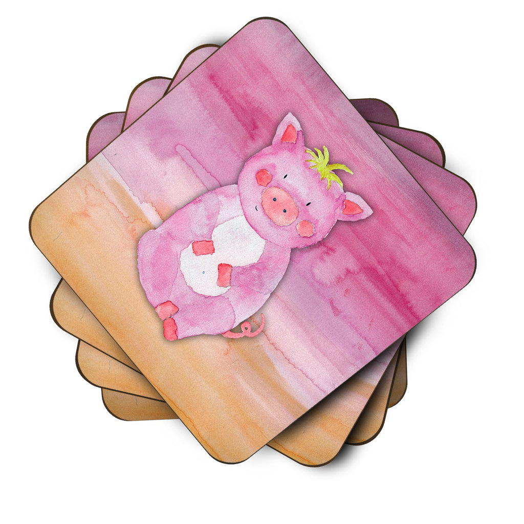 Pig Watercolor Foam Coasters Set of 4 Cup Coasters for Indoor Outdoor, Tabletop Protection, Anti Slip, Mouse pad Material