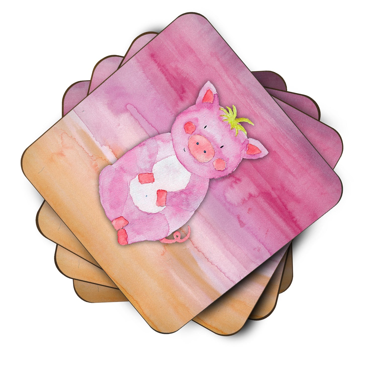 Pig Watercolor Foam Coasters Set of 4 Cup Coasters for Indoor Outdoor, Tabletop Protection, Anti Slip, Mouse pad Material