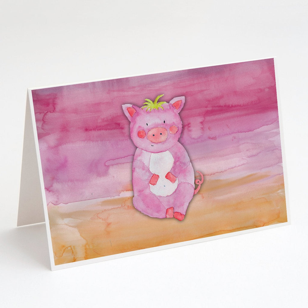 Pig Watercolor Greeting Cards Pack of 8 Blank Cards with Envelopes Whimsical A7 Size 5x7