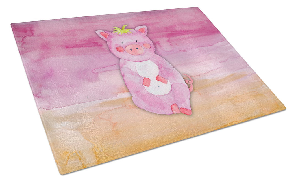 Pig Watercolor Cutting Board Tempered Glass Kitchen Cutting Surface, Heat Resistant Chopping, Non-Slip Feet, Food Prep & Serving