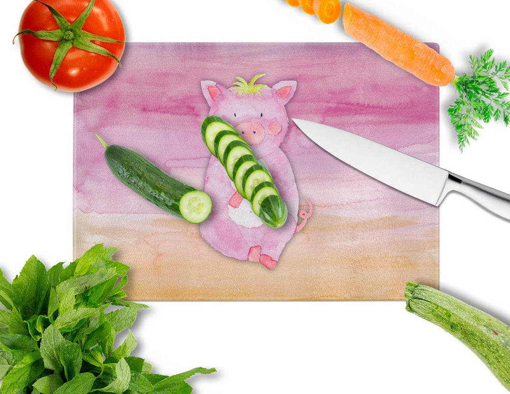 Pig Watercolor Cutting Board Tempered Glass Kitchen Cutting Surface, Heat Resistant Chopping, Non-Slip Feet, Food Prep & Serving