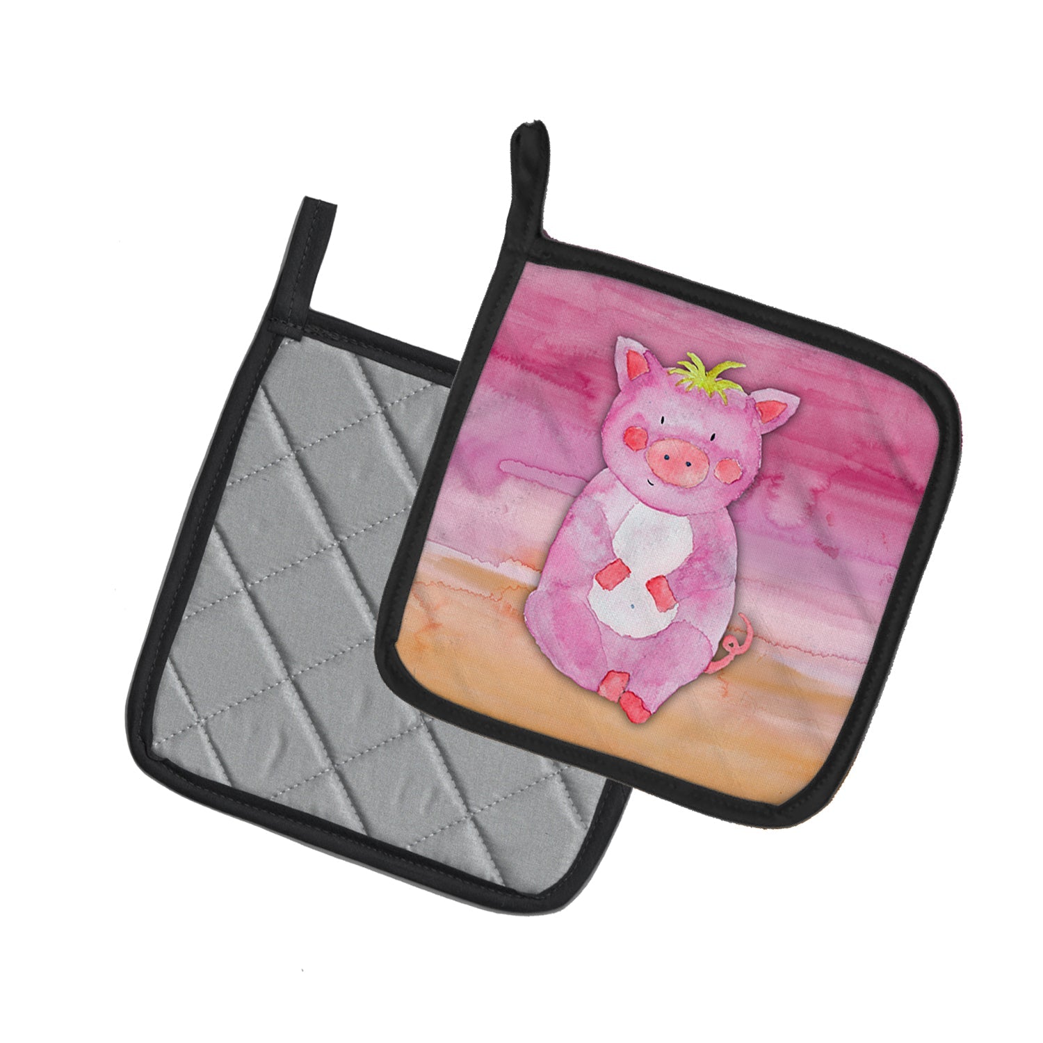 Pig Watercolor Pot Holder Set of 2 Heat Resistant Quilted Hot Pads 7.5 x 7.5 Inch, Insulated Kitchen Trivets for Cooking & Baking