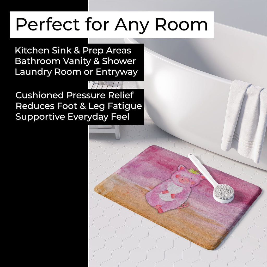 Pig Watercolor Memory Foam Kitchen Mat Machine Washable Anti-Fatigue Cushion Comfort Bath or Kitchen Rug