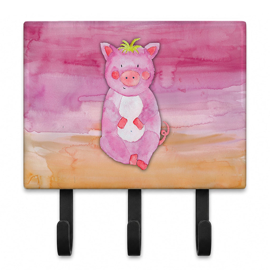 Pig Watercolor Leash or Key Holder Wall Hooks, Coat Rack Wall Mount, for Hanging Keys, Towels, Aprons, Leashes