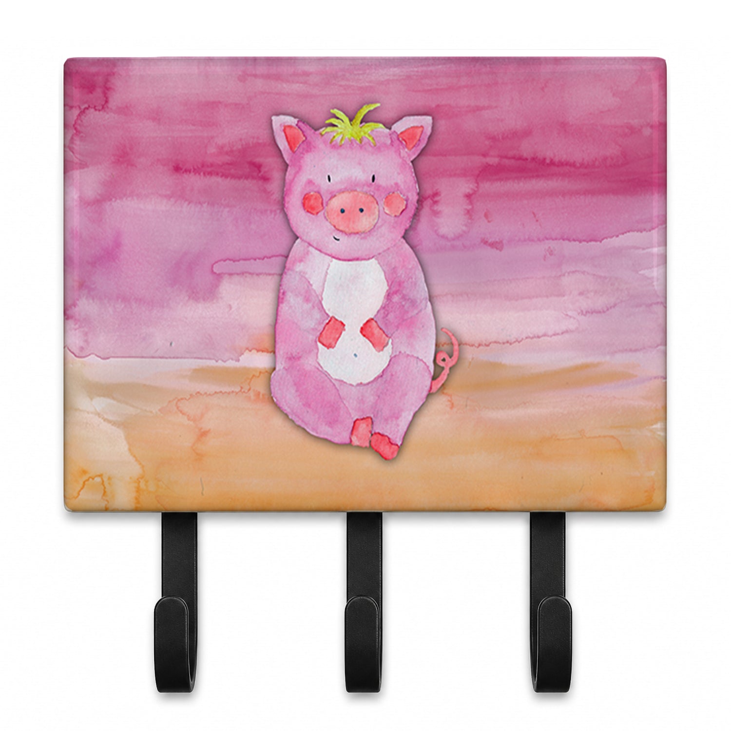 Pig Watercolor Leash or Key Holder Wall Hooks, Coat Rack Wall Mount, for Hanging Keys, Towels, Aprons, Leashes