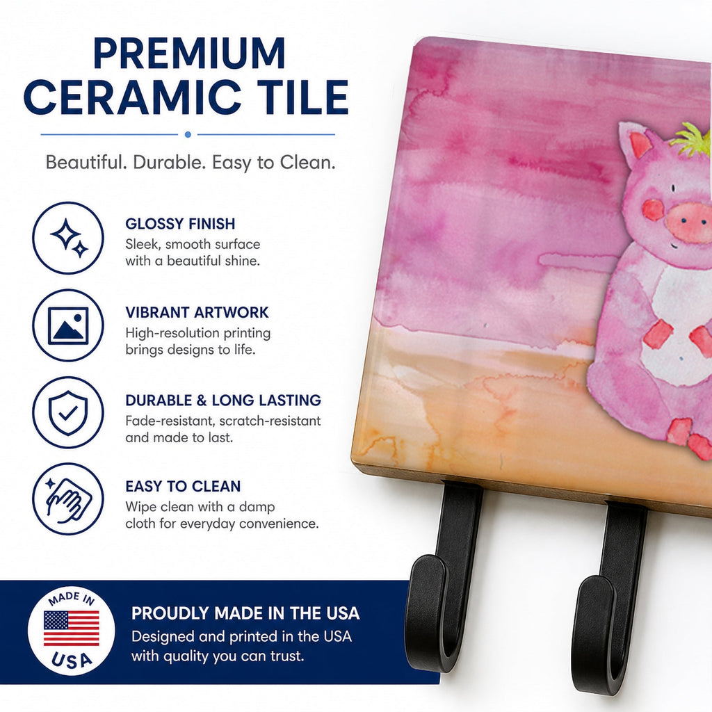 Pig Watercolor Leash or Key Holder Wall Hooks, Coat Rack Wall Mount, for Hanging Keys, Towels, Aprons, Leashes