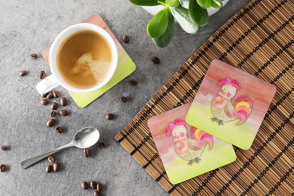Rooster Watercolor Foam Coasters Set of 4 Cup Coasters for Indoor Outdoor, Tabletop Protection, Anti Slip, Mouse pad Material