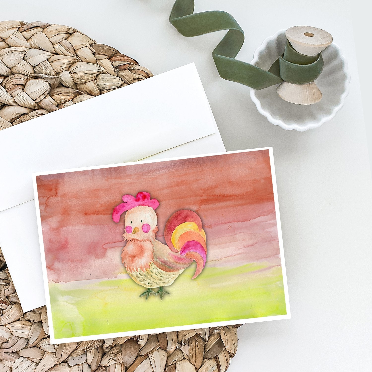 Rooster Watercolor Greeting Cards Pack of 8 Blank Cards with Envelopes Whimsical A7 Size 5x7