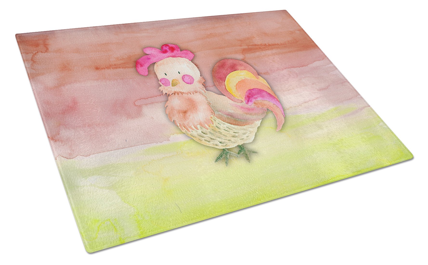 Rooster Watercolor Cutting Board Tempered Glass Kitchen Cutting Surface, Heat Resistant Chopping, Non-Slip Feet, Food Prep & Serving