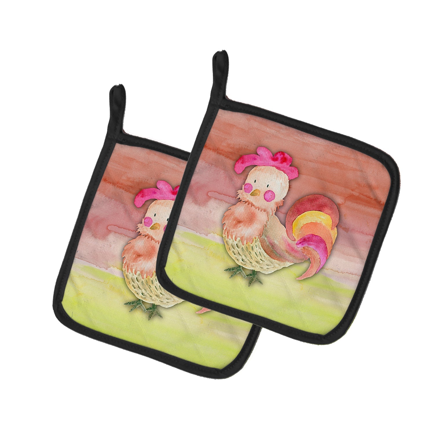 Rooster Watercolor Pot Holder Set of 2 Heat Resistant Quilted Hot Pads 7.5 x 7.5 Inch, Insulated Kitchen Trivets for Cooking & Baking