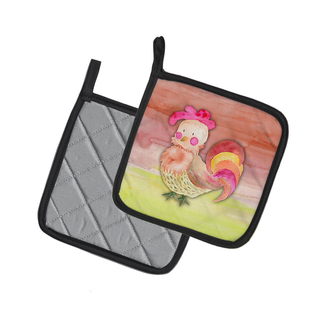 Rooster Watercolor Pot Holder Set of 2 Heat Resistant Quilted Hot Pads 7.5 x 7.5 Inch, Insulated Kitchen Trivets for Cooking & Baking