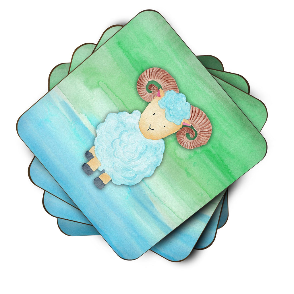 Ram Sheep Watercolor Foam Coasters Set of 4 Cup Coasters for Indoor Outdoor, Tabletop Protection, Anti Slip, Mouse pad Material