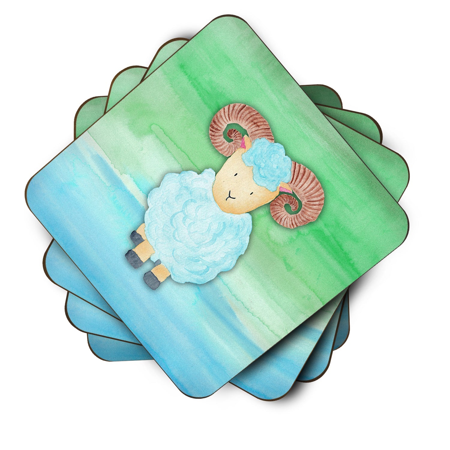 Ram Sheep Watercolor Foam Coasters Set of 4 Cup Coasters for Indoor Outdoor, Tabletop Protection, Anti Slip, Mouse pad Material