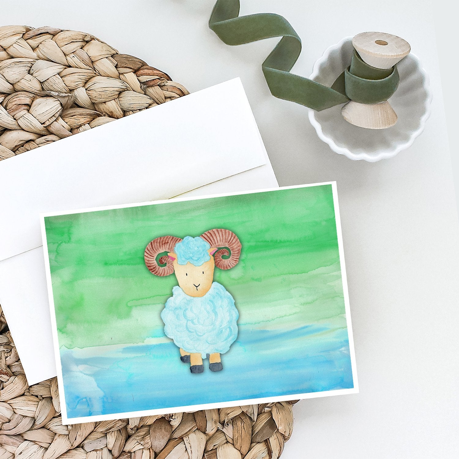 Ram Sheep Watercolor Greeting Cards Pack of 8 Blank Cards with Envelopes Whimsical A7 Size 5x7