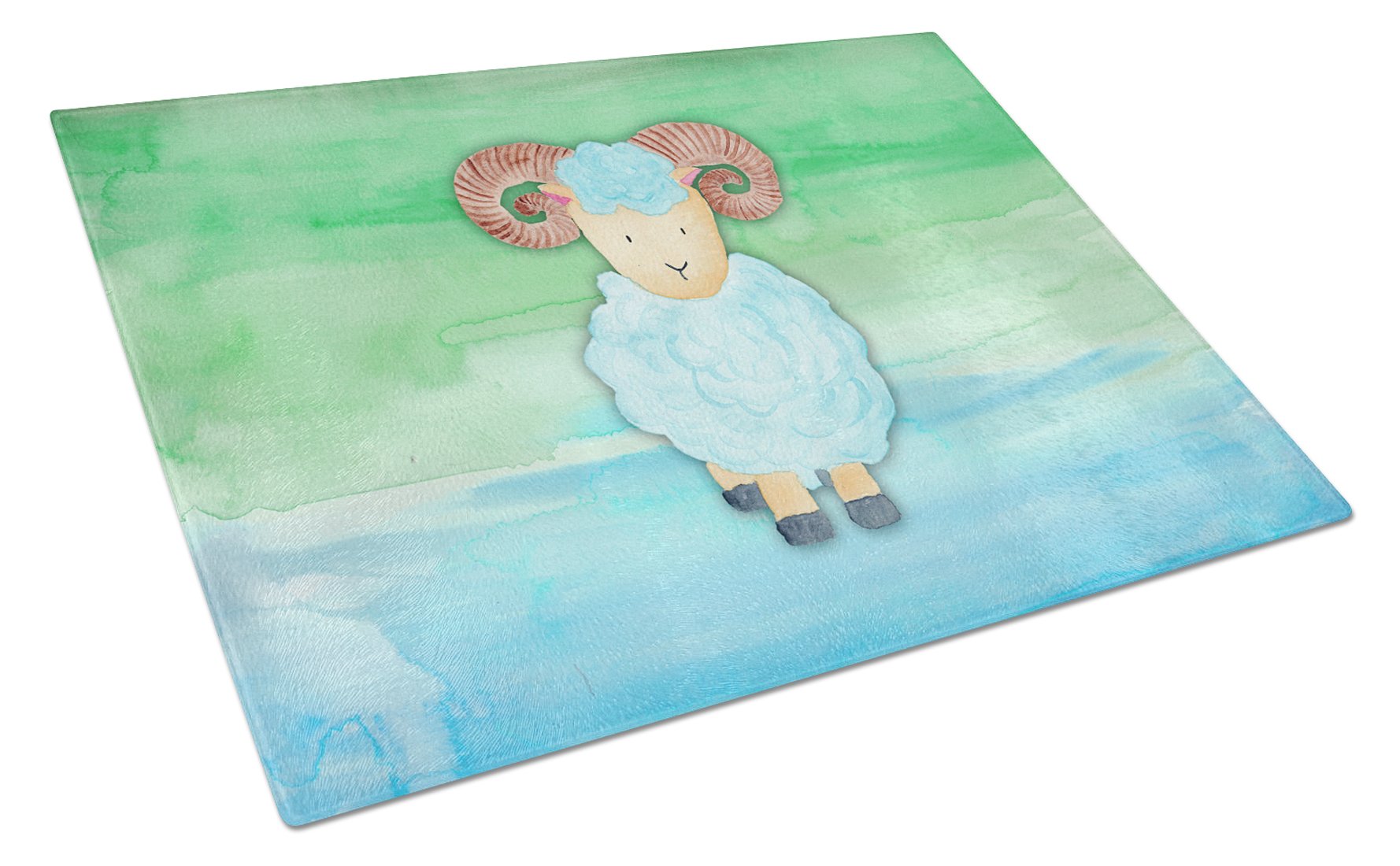 Ram Sheep Watercolor Cutting Board Tempered Glass Kitchen Cutting Surface, Heat Resistant Chopping, Non-Slip Feet, Food Prep & Serving