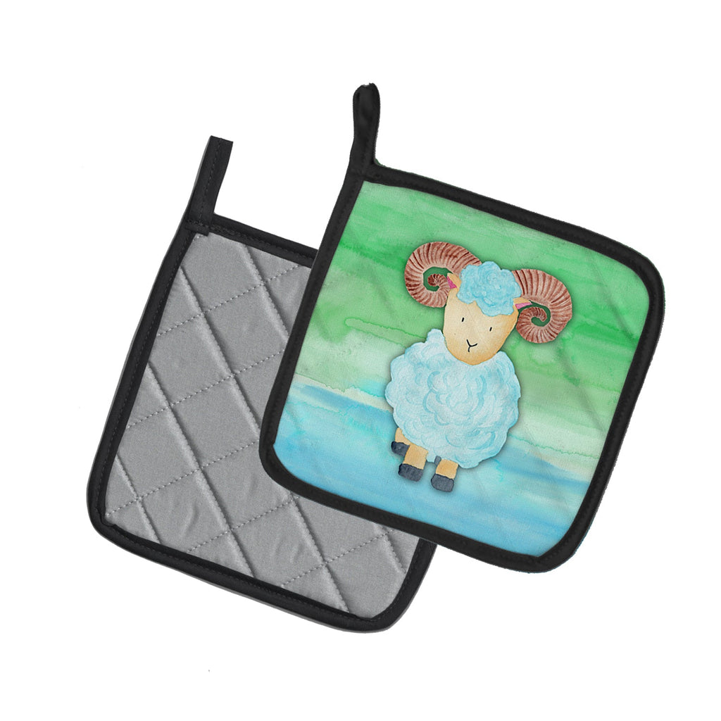 Ram Sheep Watercolor Pot Holder Set of 2 Heat Resistant Quilted Hot Pads 7.5 x 7.5 Inch, Insulated Kitchen Trivets for Cooking & Baking