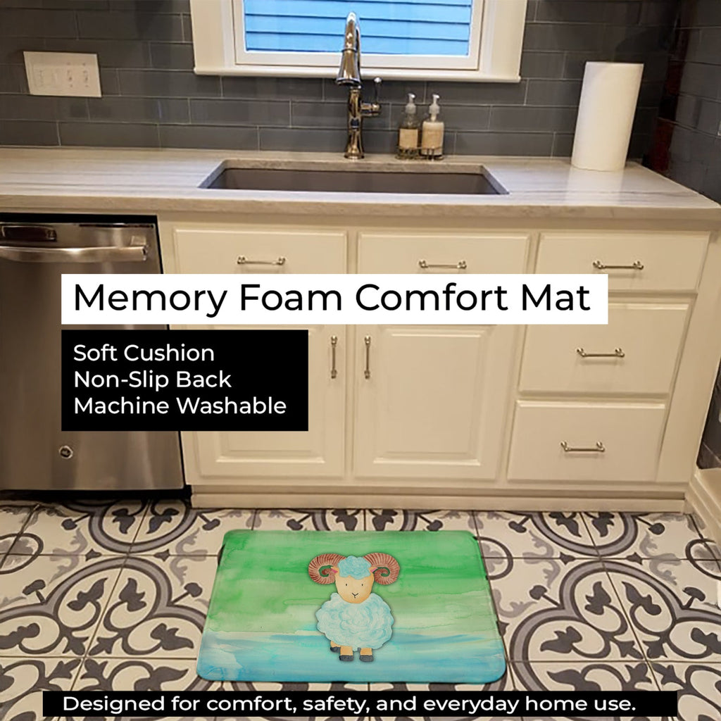 Ram Sheep Watercolor Memory Foam Kitchen Mat Machine Washable Anti-Fatigue Cushion Comfort Bath or Kitchen Rug