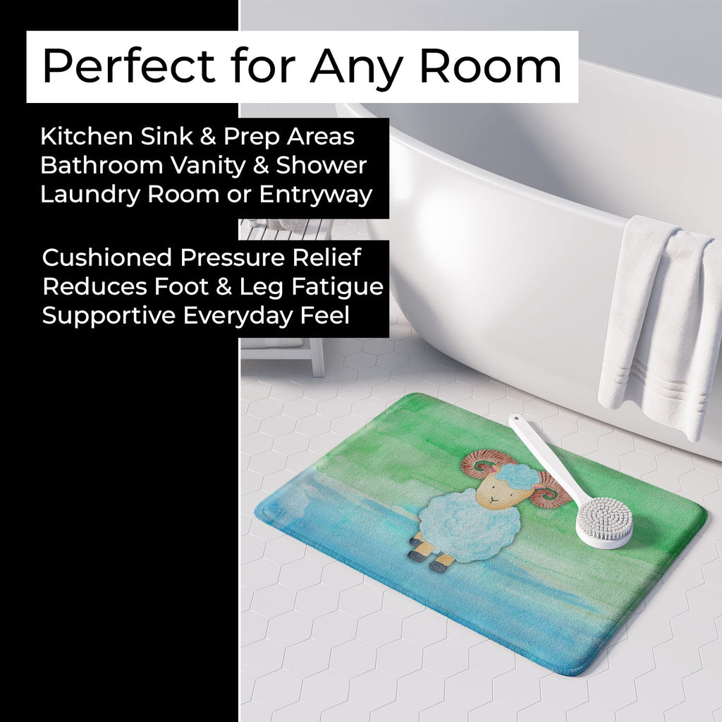 Ram Sheep Watercolor Memory Foam Kitchen Mat Machine Washable Anti-Fatigue Cushion Comfort Bath or Kitchen Rug