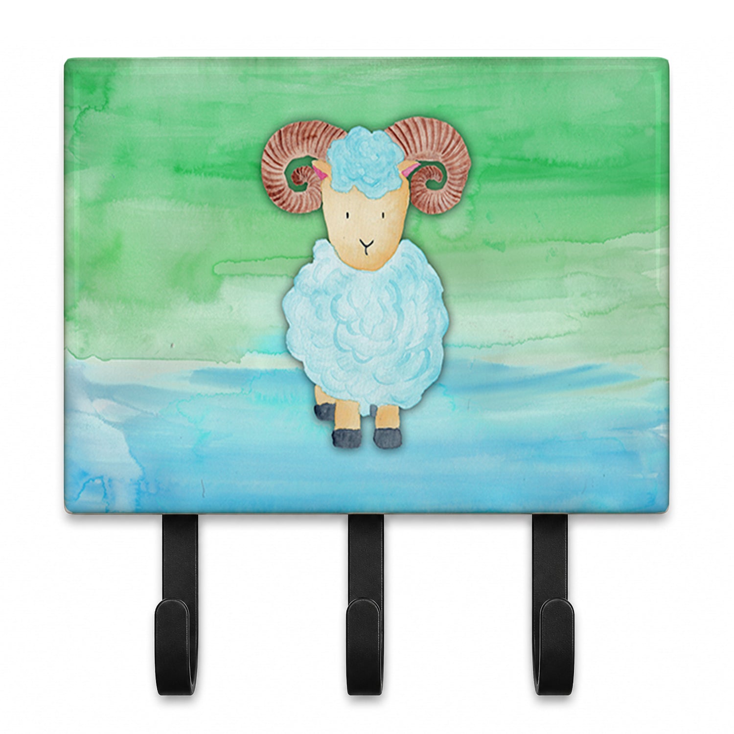 Ram Sheep Watercolor Leash or Key Holder Wall Hooks, Coat Rack Wall Mount, for Hanging Keys, Towels, Aprons, Leashes