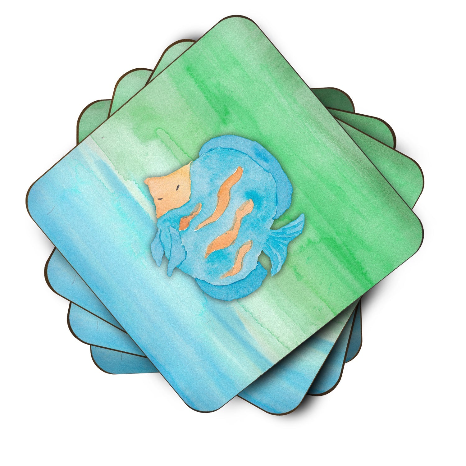 Blue Fish Watercolor Foam Coasters Set of 4 Cup Coasters for Indoor Outdoor, Tabletop Protection, Anti Slip, Mouse pad Material