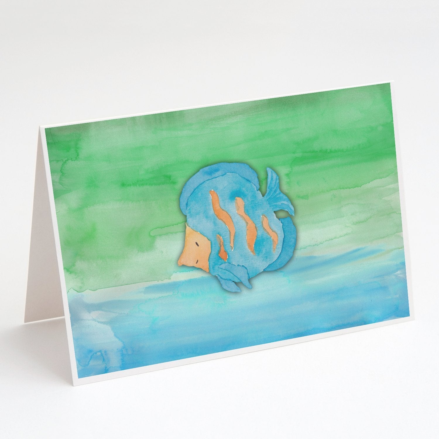 Blue Fish Watercolor Greeting Cards Pack of 8 Blank Cards with Envelopes Whimsical A7 Size 5x7