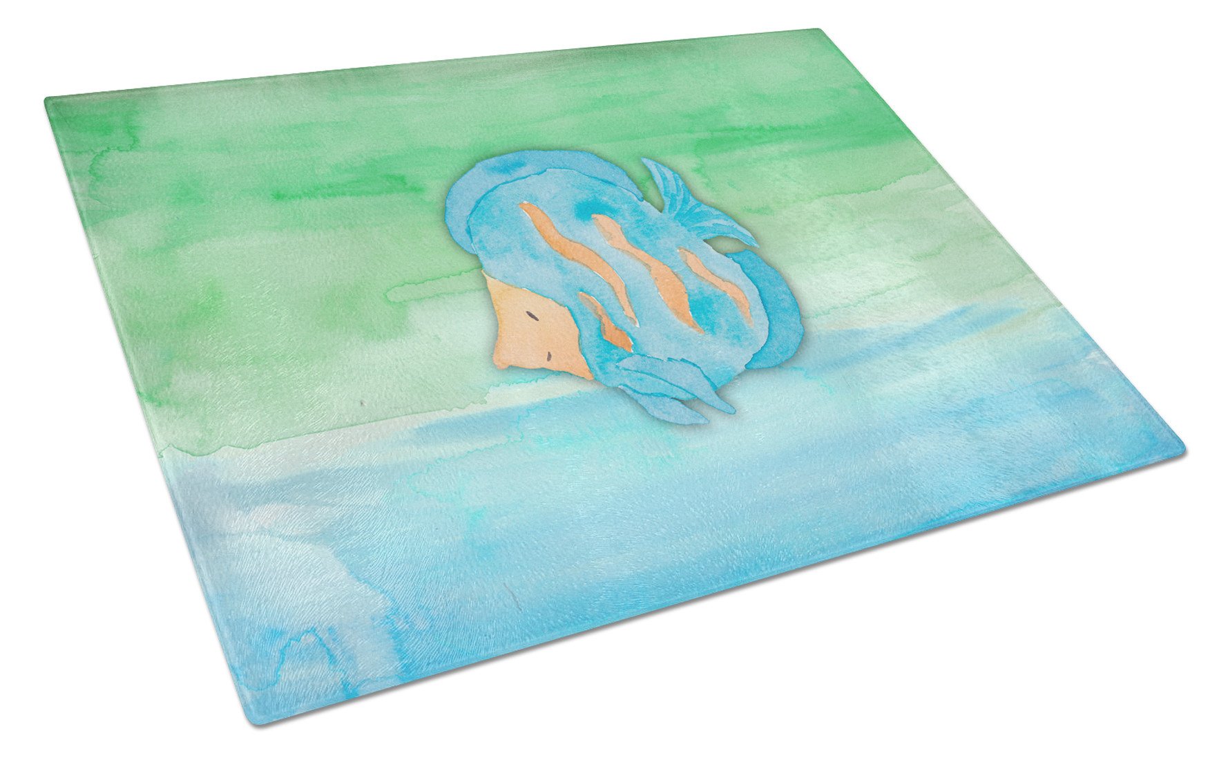 Blue Fish Watercolor Cutting Board Tempered Glass Kitchen Cutting Surface, Heat Resistant Chopping, Non-Slip Feet, Food Prep & Serving