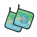 Blue Fish Watercolor Pot Holder Set of 2 Heat Resistant Quilted Hot Pads 7.5 x 7.5 Inch, Insulated Kitchen Trivets for Cooking & Baking