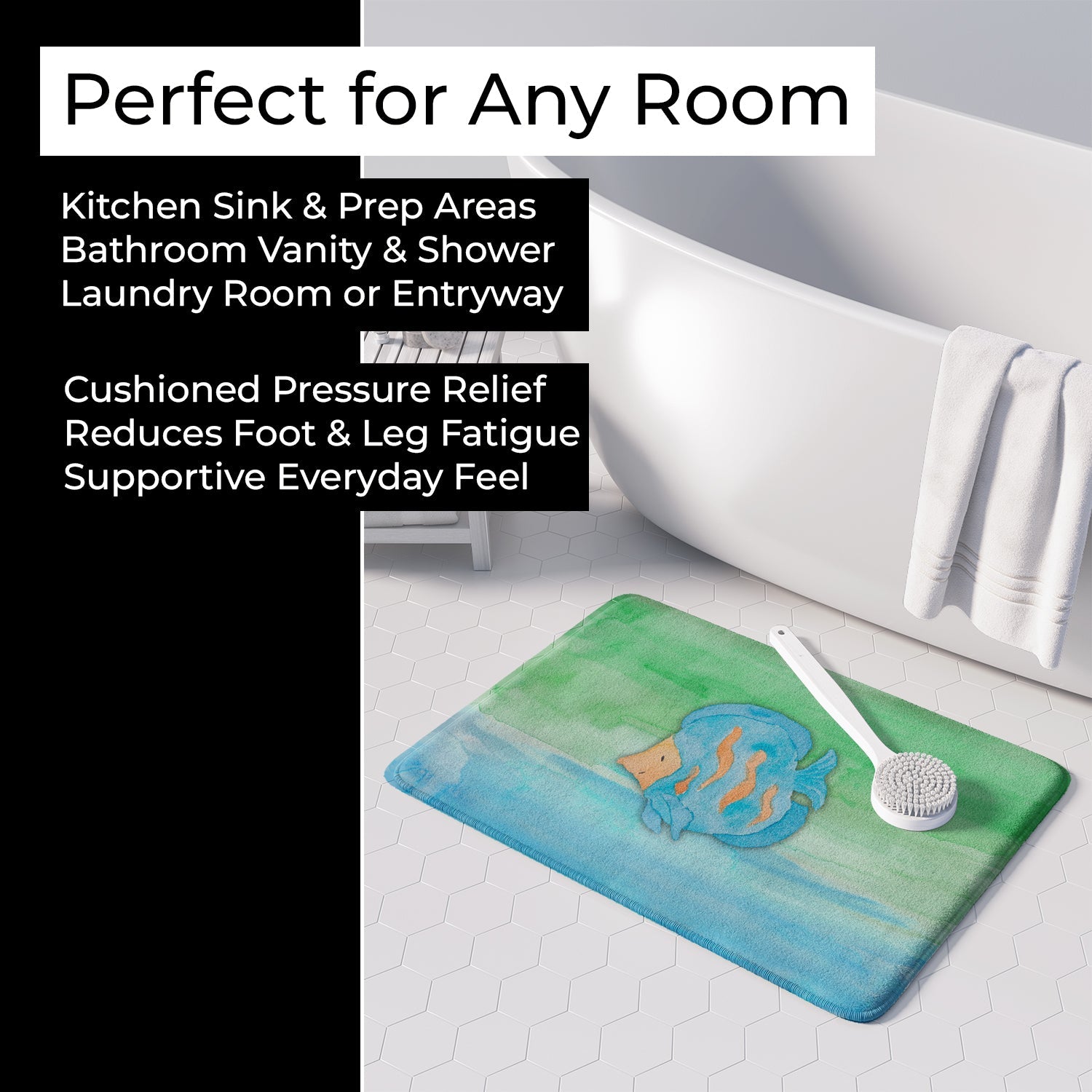 Blue Fish Watercolor Memory Foam Kitchen Mat Machine Washable Anti-Fatigue Cushion Comfort Bath or Kitchen Rug