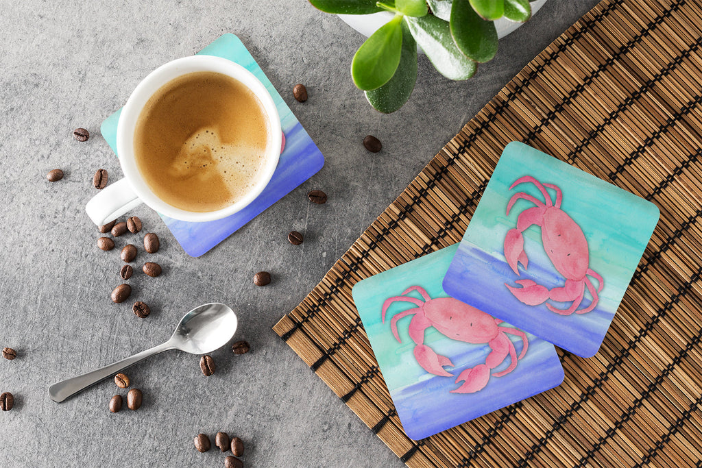 Crab Watercolor Foam Coasters Set of 4 Cup Coasters for Indoor Outdoor, Tabletop Protection, Anti Slip, Mouse pad Material