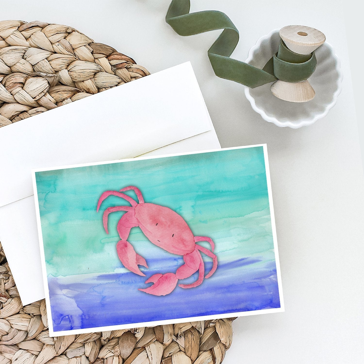 Crab Watercolor Greeting Cards Pack of 8 Blank Cards with Envelopes Whimsical A7 Size 5x7