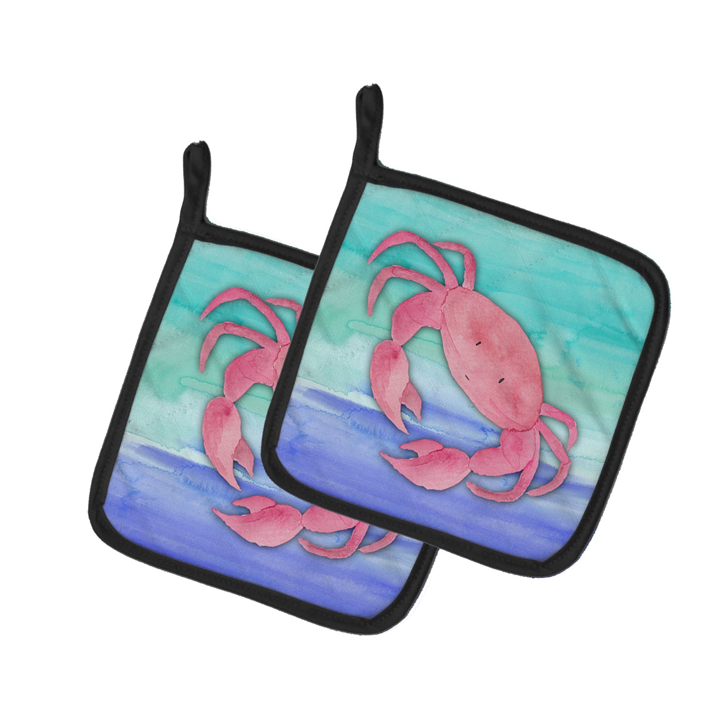 Crab Watercolor Pot Holder Set of 2 Heat Resistant Quilted Hot Pads 7.5 x 7.5 Inch, Insulated Kitchen Trivets for Cooking & Baking