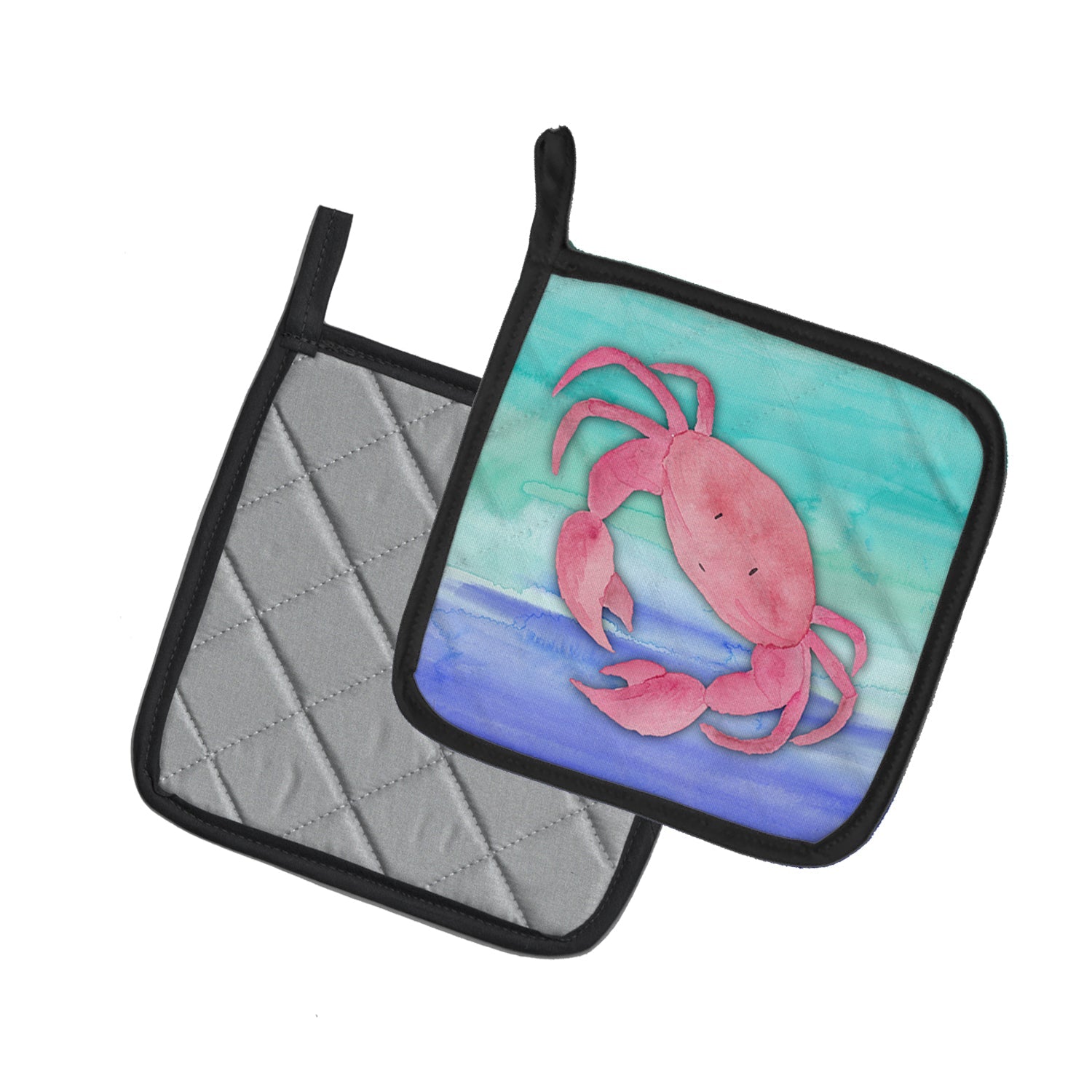 Crab Watercolor Pot Holder Set of 2 Heat Resistant Quilted Hot Pads 7.5 x 7.5 Inch, Insulated Kitchen Trivets for Cooking & Baking