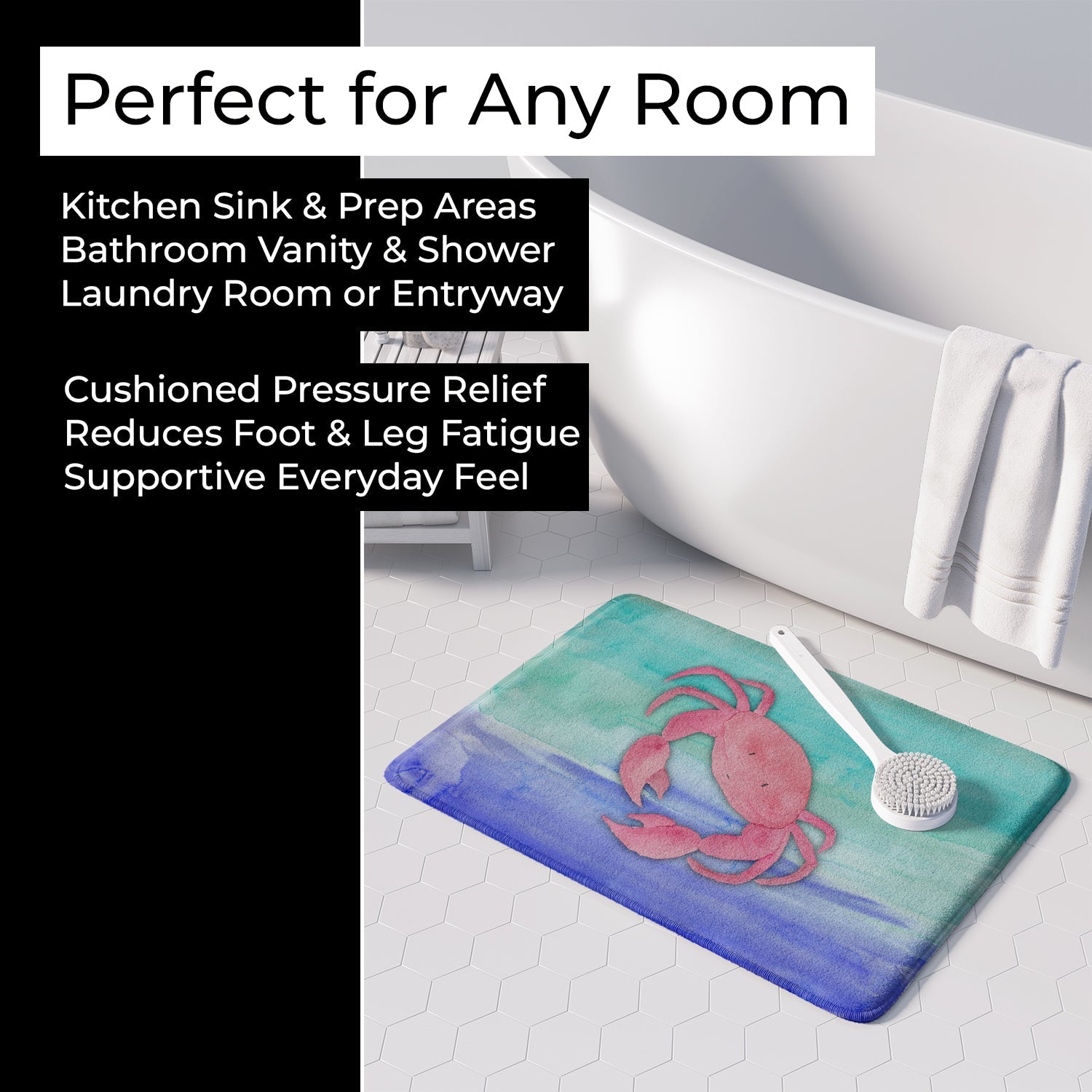 Crab Watercolor Memory Foam Kitchen Mat Machine Washable Anti-Fatigue Cushion Comfort Bath or Kitchen Rug