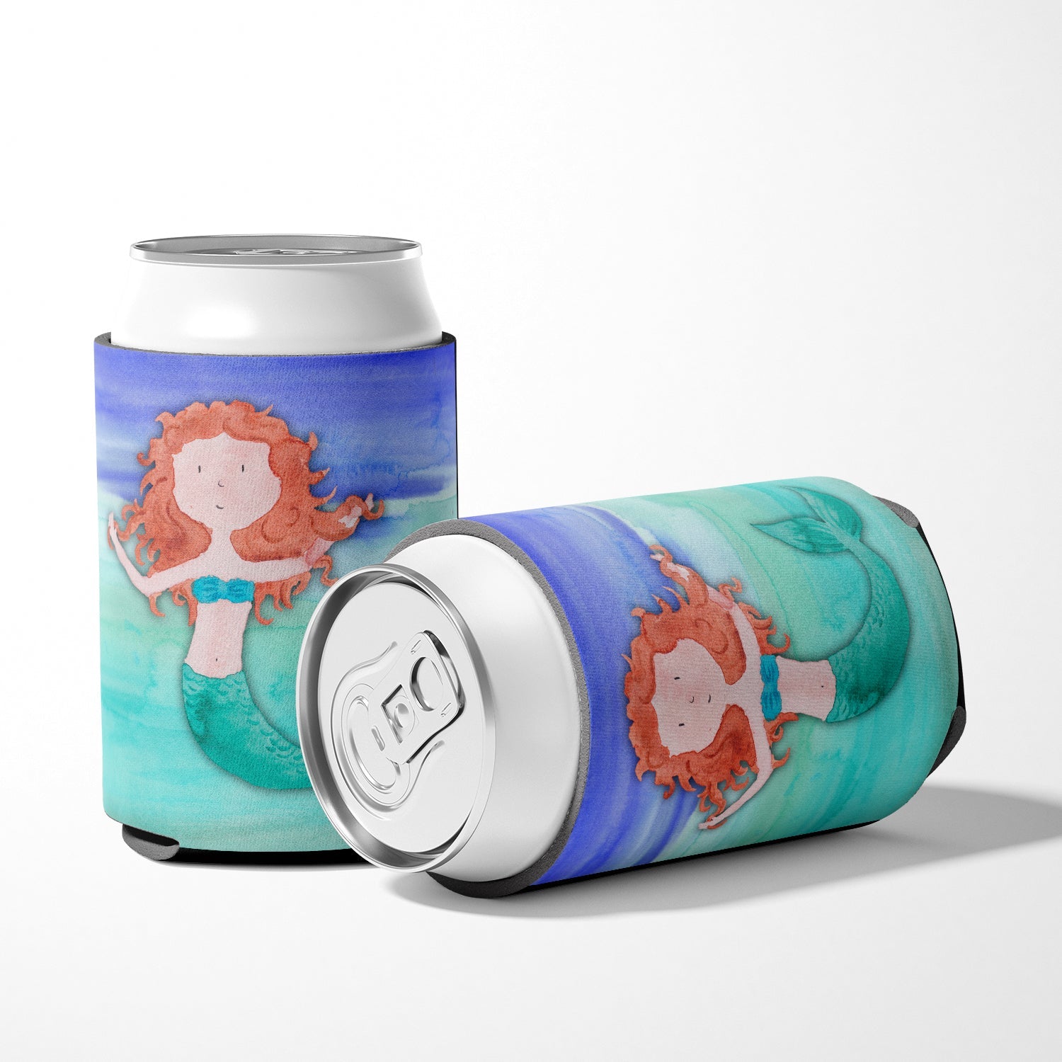 Ginger Mermaid Watercolor Can or Bottle Hugger Cooler Sleeve for Standard 12 oz Cans, Insulated Foam Beer & Soda Can Hugger Reusable