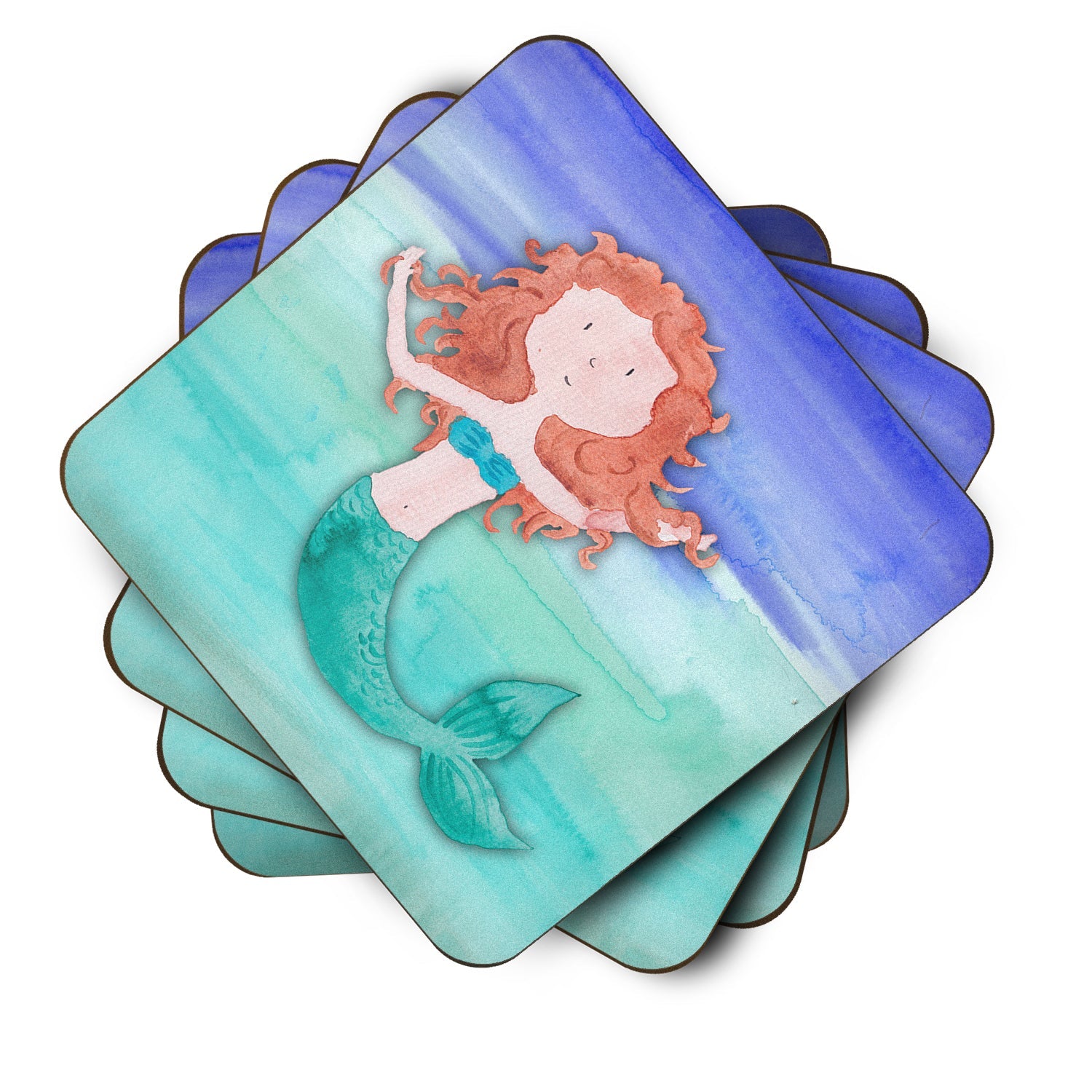 Ginger Mermaid Watercolor Foam Coasters Set of 4 Cup Coasters for Indoor Outdoor, Tabletop Protection, Anti Slip, Mouse pad Material