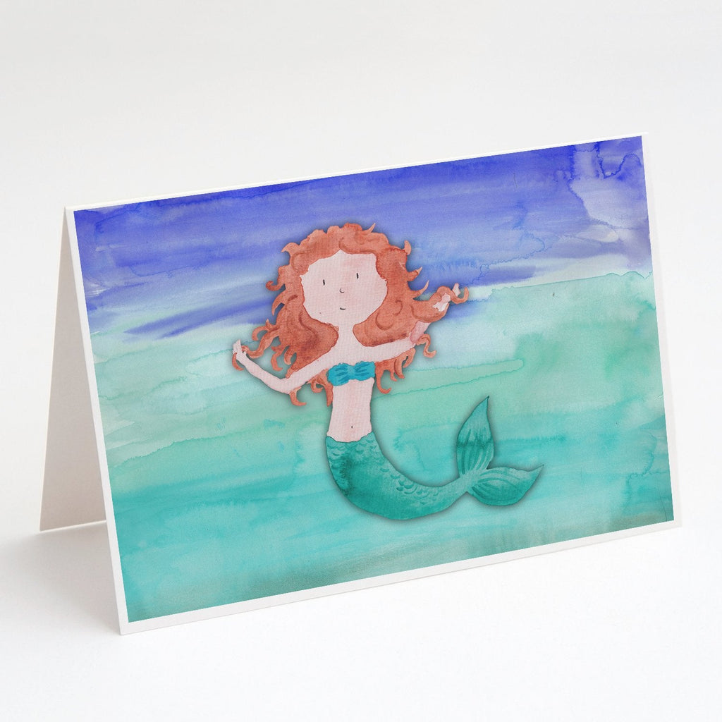 Ginger Mermaid Watercolor Greeting Cards Pack of 8 Blank Cards with Envelopes Whimsical A7 Size 5x7