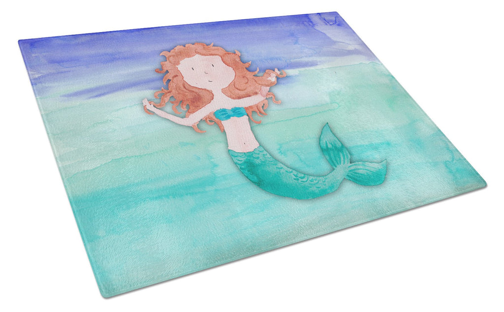 Ginger Mermaid Watercolor Cutting Board Tempered Glass Kitchen Cutting Surface, Heat Resistant Chopping, Non-Slip Feet, Food Prep & Serving