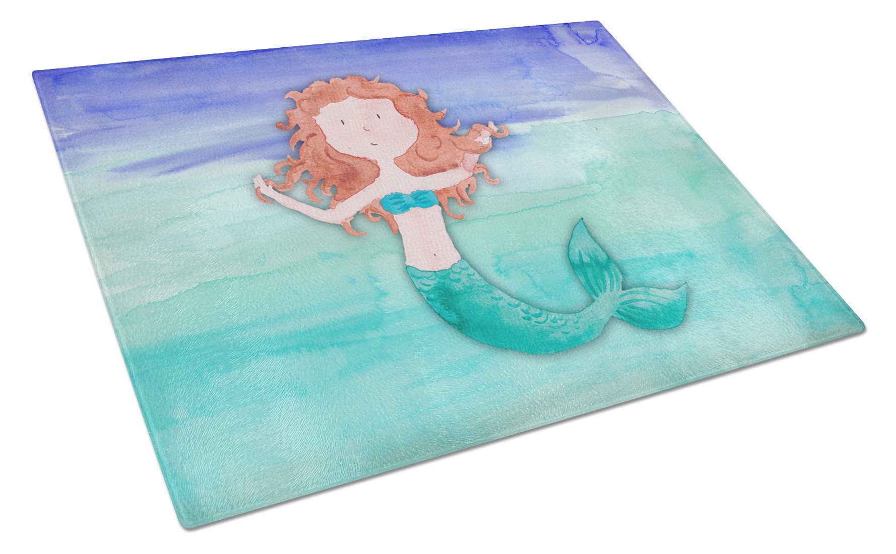 Ginger Mermaid Watercolor Cutting Board Tempered Glass Kitchen Cutting Surface, Heat Resistant Chopping, Non-Slip Feet, Food Prep & Serving