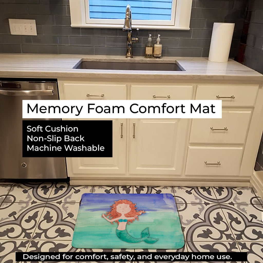Ginger Mermaid Watercolor Memory Foam Kitchen Mat Machine Washable Anti-Fatigue Cushion Comfort Bath or Kitchen Rug