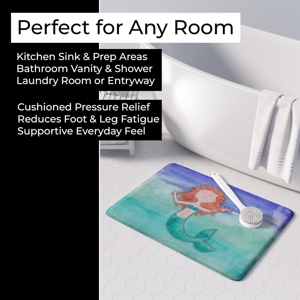 Ginger Mermaid Watercolor Memory Foam Kitchen Mat Machine Washable Anti-Fatigue Cushion Comfort Bath or Kitchen Rug