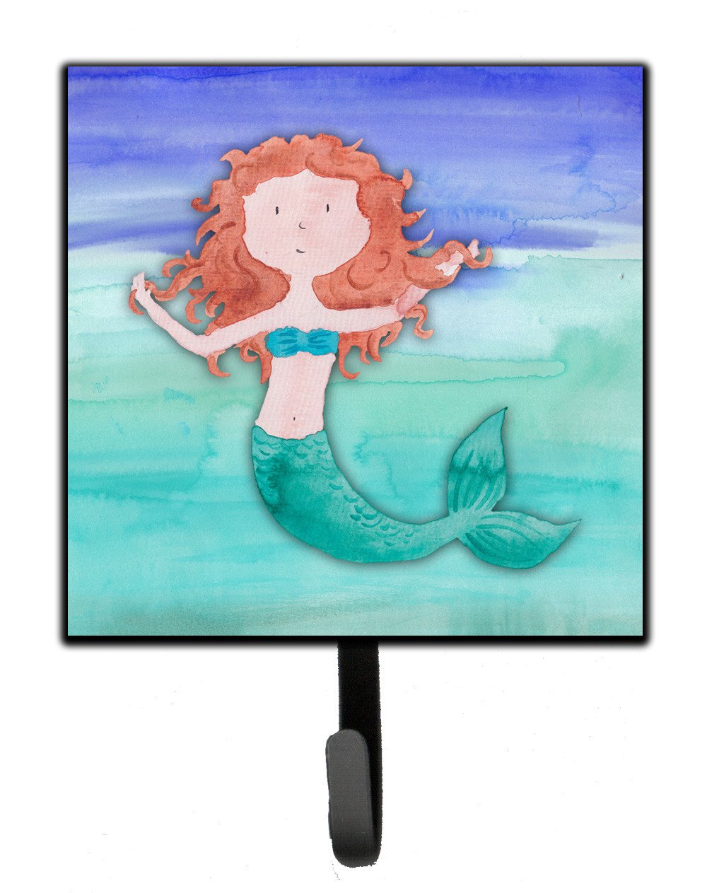 Ginger Mermaid Watercolor Leash or Key Holder Wall Hooks, Key Hooks Holder, Coat Rack Wall Mount, Coat Hooks, Hooks for Hanging Keys, Towels, Aprons, Leashes