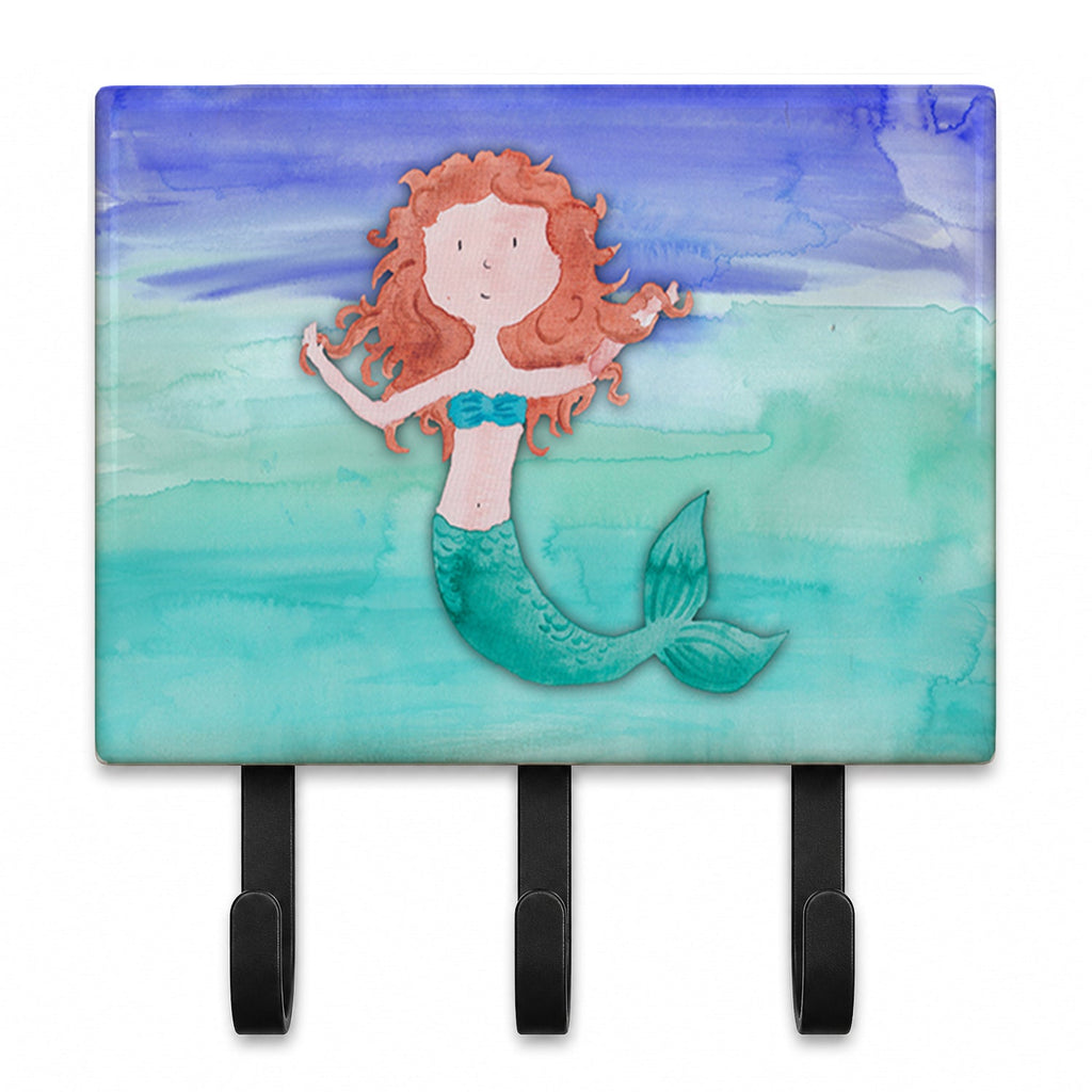 Ginger Mermaid Watercolor Leash or Key Holder Wall Hooks, Coat Rack Wall Mount, for Hanging Keys, Towels, Aprons, Leashes