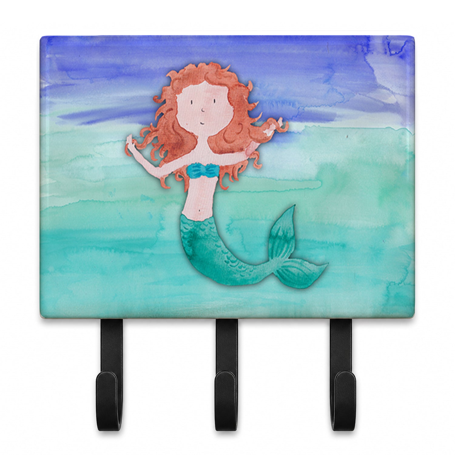 Ginger Mermaid Watercolor Leash or Key Holder Wall Hooks, Coat Rack Wall Mount, for Hanging Keys, Towels, Aprons, Leashes