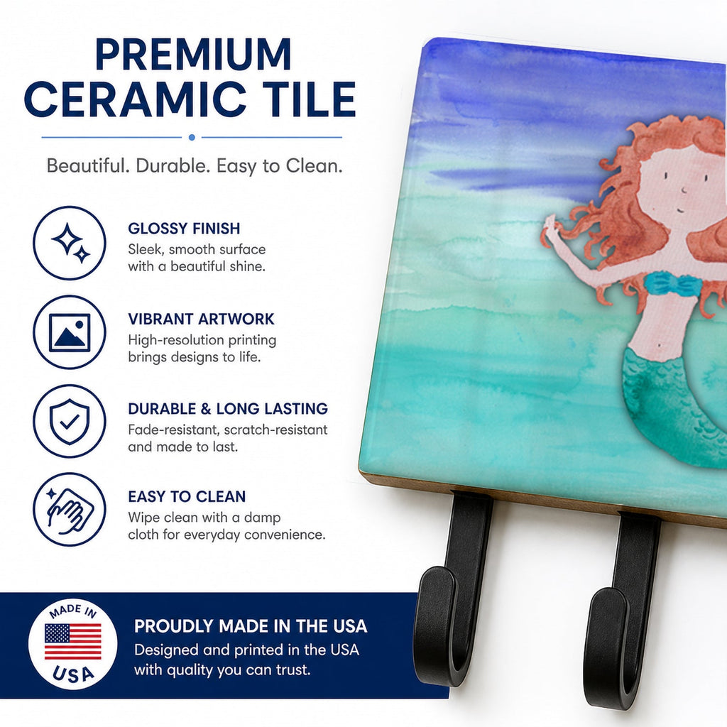 Ginger Mermaid Watercolor Leash or Key Holder Wall Hooks, Coat Rack Wall Mount, for Hanging Keys, Towels, Aprons, Leashes