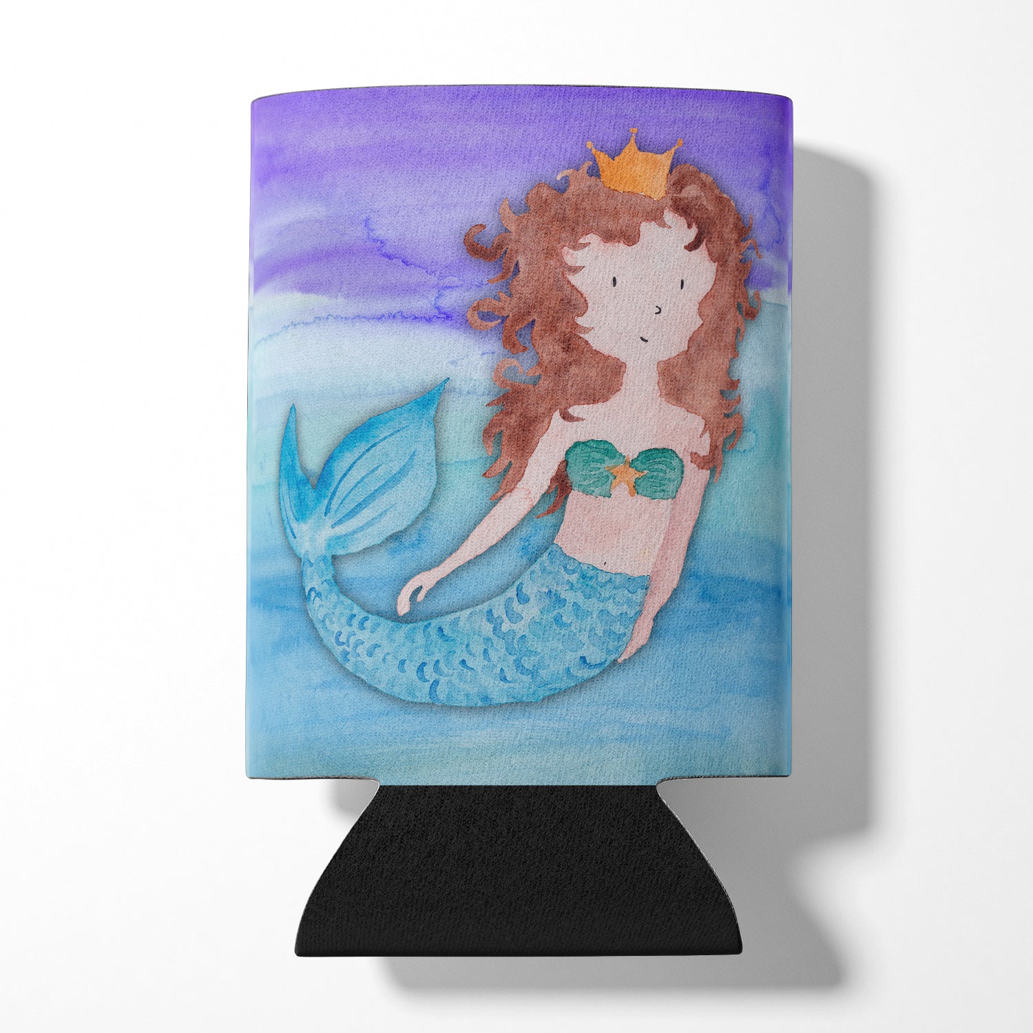Brunette Mermaid Watercolor Can or Bottle Hugger Cooler Sleeve for Standard 12 oz Cans, Insulated Foam Beer & Soda Can Hugger Reusable