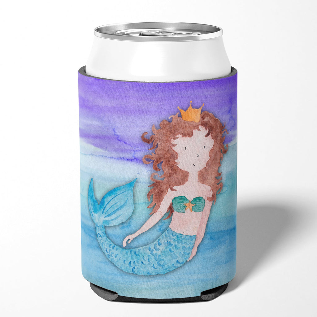Brunette Mermaid Watercolor Can or Bottle Hugger Cooler Sleeve for Standard 12 oz Cans, Insulated Foam Beer & Soda Can Hugger Reusable